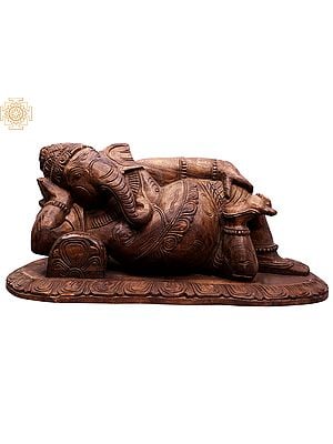 20" Wooden Relaxing Lord Ganesha Sculpture