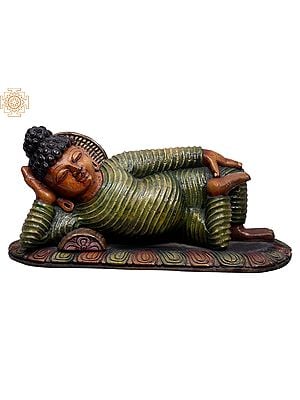 19" Wooden Relaxing Buddha Sculpture
