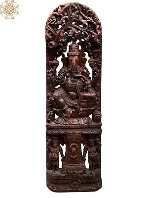 Large Wooden Statue of Chaturbhuja Lord Ganesha (60")