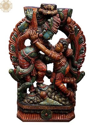 36" Large Wooden Dancing Radha Krishna