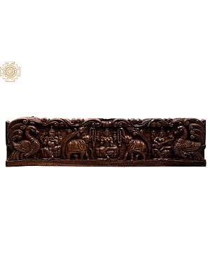 48" Large Wooden Gaja Lakshmi, Ganesha & Saraswati Wall Panel