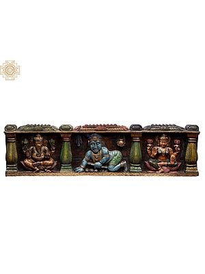 46" Large Wooden Bal Gopal with Ganesha Lakshmi Wall Panel