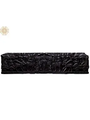 Bhagavad Gita Scene: Large Wooden Wall Panel of Krishna's Vishwarupa