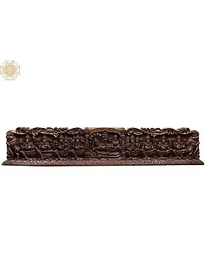 Expansive Wood Carving: Shesh Shayi Vishnu with Eight Ganesha Forms