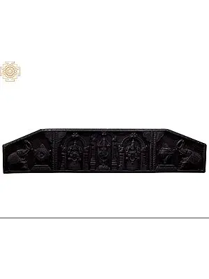Large Wooden Wall Panel of Lord Tirupati Balaji with Sridevi and Bhudevi