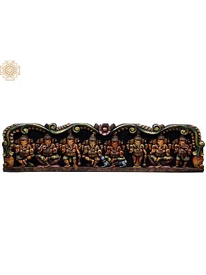 48" Large Wooden Ashta Ganapati Wall Panel