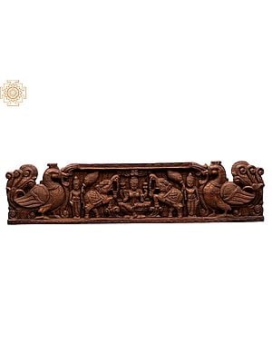 48" Large Wooden Gaja Lakshmi Seated on Lotus Wall Panel