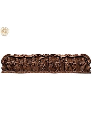 53" Large Wooden Lord Vishnu's Dashavatara Wall Panel