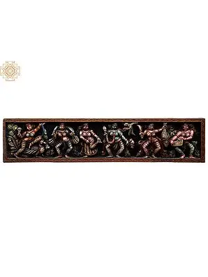 Wooden Wall Panel: Goddess Rati and Apsaras in Dance - 54" Large