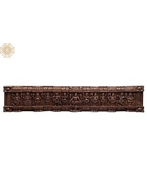 60" Large Wooden Sitting Lord Vishnu with His Ten Incarnations (Dashavatara) Wall Panel