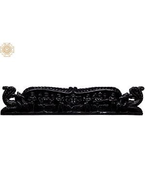 58" Large Wooden Lakshmi, Ganesha and Saraswati Seated on Lotus Wall Panel