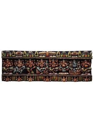 45" Large Wooden Ashta Ganapati Panel