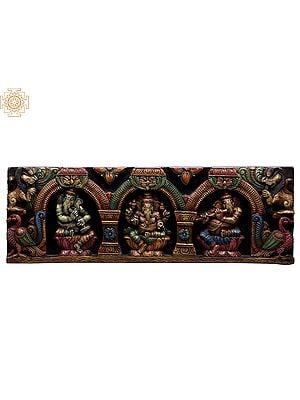36" Large Wooden Musical Ganesha Wall Panel