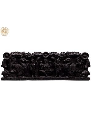 36" Large Wooden Goddess Lakshmi Seated on Lotus Wall Panel