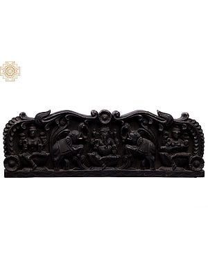 36" Large Wooden Gaja Ganesha, Lakshmi and Saraswati Wall Panel