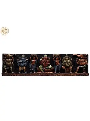 Large Wooden Ganesha Panel with Multiple Forms