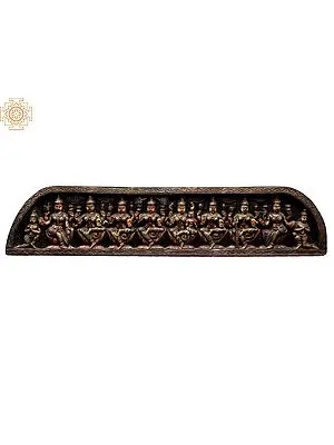 Large Wooden Ashta Lakshmi Wall Panel with Lotus Seating