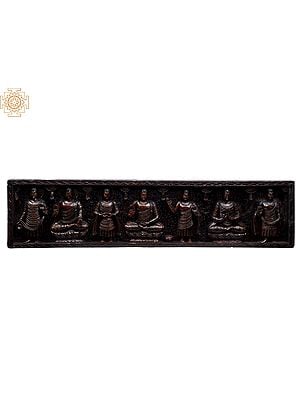48" Large Wooden Gautam Buddha in Different Postures Wall Panel