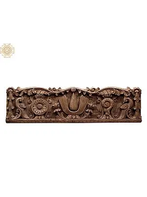 36" Large Wooden Vaishnava Symbols Panel: Chakra, Tilak, Conch