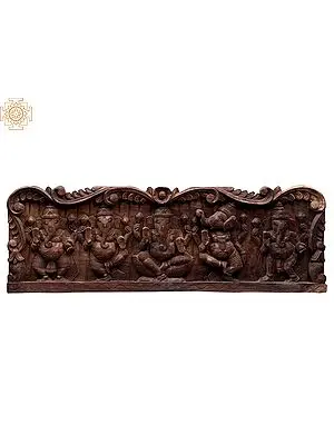 36" Large Wooden Wall Panel Featuring Multiple Forms of Lord Ganesha