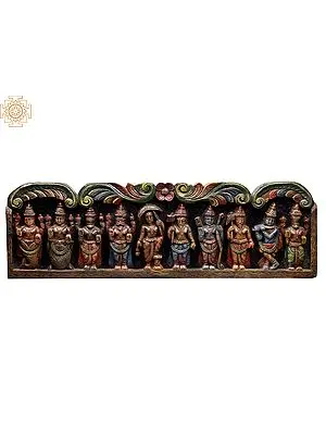 46" Large Wooden Colorful Dashavatara of Lord Vishnu Wall Panel