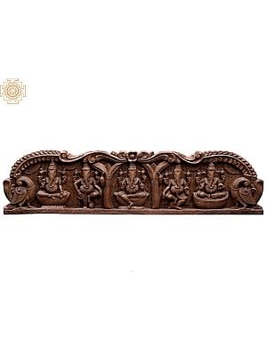 48" Large Wooden Lord Ganesha in Different Postures Wall Panel
