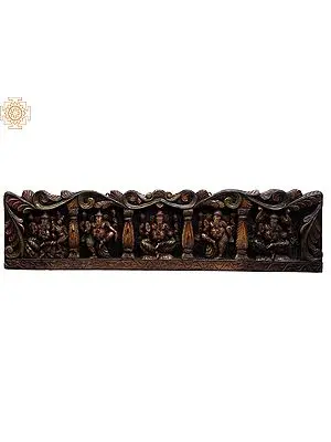 Large Wooden Lord Ganesha in Different Forms Wall Panel