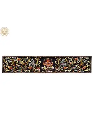 60" Large Wooden Lord Ganesha Seated on Lotus Wall Panel