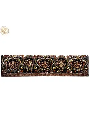 Large Wooden Wall Panel Featuring Dancing Ganesha with Creeper Embellishments