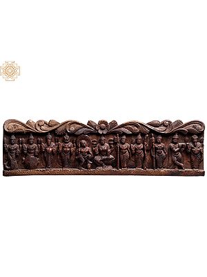 42" Large Wooden Goddess Lakshmi with Dashavatara of Lord Vishnu Wall Panel