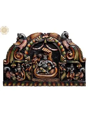 24" Wooden Wall Panel of Krishna Subduing Kaliya