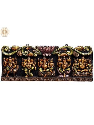 30" Wooden Different Forms of Lord Ganesha Wall Panel