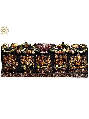 30 Forms of Lord Ganesha Wooden Wall Panel