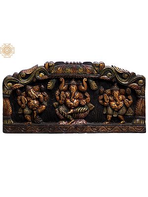 24" Wooden Wall Panel of Lord Ganesha in Different Gestures