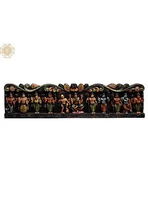 Grand Wooden Wall Panel: Lakshmi & Vishnu's Ten Avatars