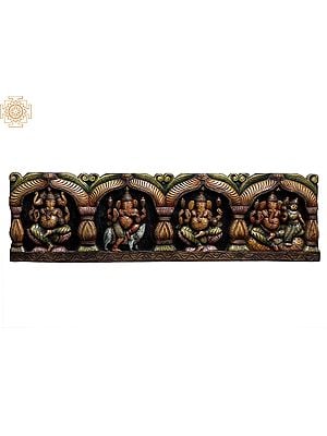 40" Large Wooden Lord Ganesha with His Different Forms Wall Panel
