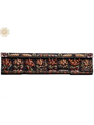 41" Large Wooden Ashta Ganapati Wall Panel