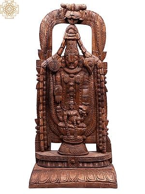26" Wooden Lord Tirupati Balaji (Venkateshvara) with Goddess Lakshmi