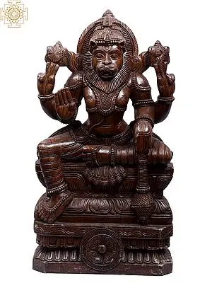 Lord Narasimha Wooden Statue: Vishnu's Man-Lion Avatar