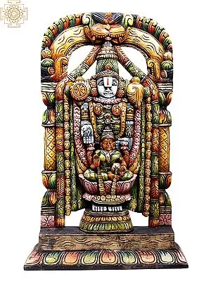 Lord Tirupati Balaji with Goddess Lakshmi Wooden Sculpture (28 Inch)