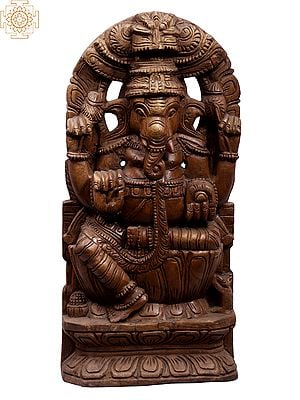 24" Wooden Sitting Lord Gajanana Statue
