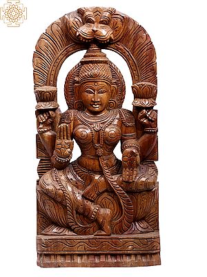 24" Wooden Devi Lakshmi with Kirtimukha Wall Hanging
