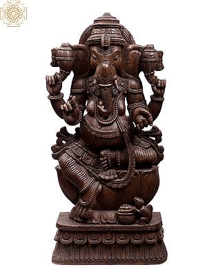 36" Large Wooden Sitting Vighnaharta Ganesha