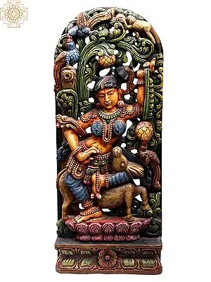 36" Large Wooden Apsara Shakuntala Statue