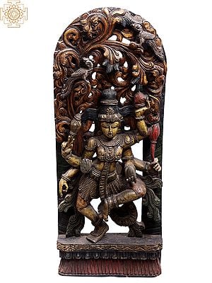 36" Large Wooden Six-Armed Dancing Shiva Statue