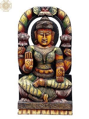 18" Wooden Sitting Goddess Lakshmi Statue Plus Wall Hanging