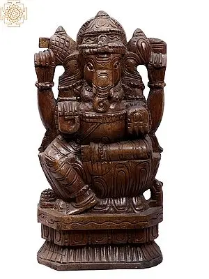 18" Wooden Sitting Lord Ganesha Wall Hanging Statue