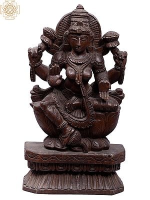 18" Wooden Sitting Goddess Lakshmi - Goddess of Wealth and Prosperity
