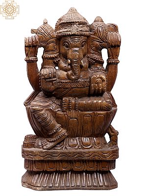 18" Sitting Lord Gajanana Wooden Wall Hanging Statue