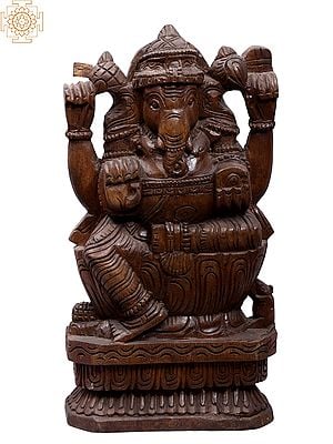 17" Wooden Sitting Lord Ganesha Wall Hanging Statue